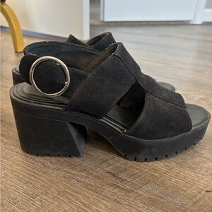 Divided Black Platform Sandals with Silver Buckle